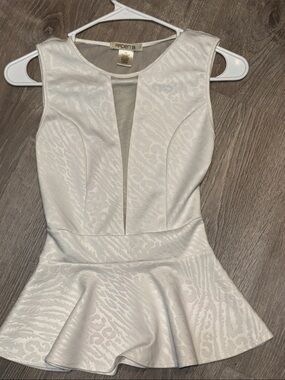 Arden B White Jacquard Peplum Dress with Mesh Inset